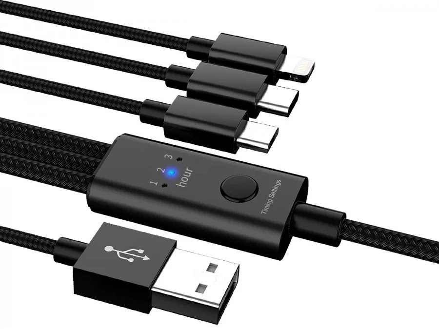 1.2m USB 3-in-1 Charging Cable With Timer Function (USB-C, Lightning & Micro) 3 1.2m USB 3-in-1 Charging Cable With Timer Function (USB-C, Lightning & Micro)