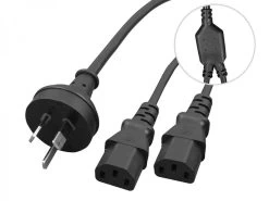 2m IEC Y-Splitter Power Cable (2x IEC-C13 Female To AU Mains Plug)