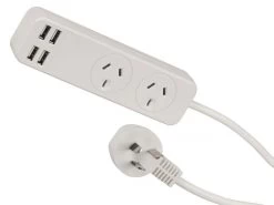 2-Socket Powerboard With 4x USB Charging Ports (3.4A Total USB Output)