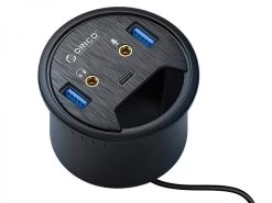 60mm Desk Grommet USB Hub (USB-C + USB 3.0, Stereo Audio & Mic)