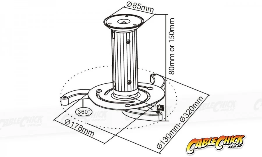 Universal 3-Point LCD & DLP Projector Ceiling Mount Bracket (Black) 4 Universal 3-Point LCD & DLP Projector Ceiling Mount Bracket (Black) - Image 2