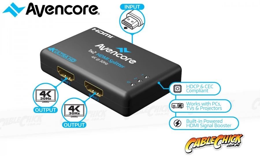 Avencore Halon Series Ultra HD 4K Powered 2-Way HDMI Splitter & Extender 4 Avencore Halon Series Ultra HD 4K Powered 2-Way HDMI Splitter & Extender - Image 2