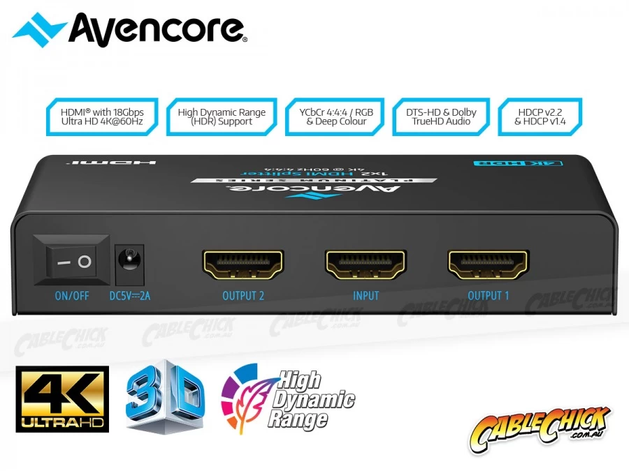 Avencore Platinum 2-Way Ultra HD 4K/60Hz HDMI Splitter (1x2 HDMI 2.0 Splitter) 5 Avencore Platinum 2-Way Ultra HD 4K/60Hz HDMI Splitter (1x2 HDMI 2.0 Splitter) - Image 3