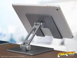 Compact Double-Hinged Aluminium Tablet Stand - Gunmetal Grey (for Tablets & Large Phones) -Computer Accessories Store photo1671672882