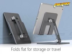 Compact Double-Hinged Aluminium Tablet Stand - Gunmetal Grey (for Tablets & Large Phones) -Computer Accessories Store photo1671672886