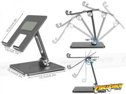 Compact Double-Hinged Aluminium Tablet Stand - Gunmetal Grey (for Tablets & Large Phones) -Computer Accessories Store photo1671672893