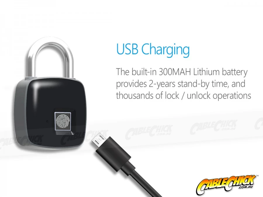 Heavy-Duty IP65 Waterproof Smart Fingerprint Padlock - Rechargeable (Black) 5 Heavy-Duty IP65 Waterproof Smart Fingerprint Padlock - Rechargeable (Black) - Image 3