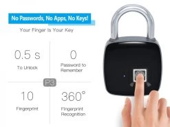 Heavy-Duty IP65 Waterproof Smart Fingerprint Padlock - Rechargeable (Black) 11 Heavy-Duty IP65 Waterproof Smart Fingerprint Padlock - Rechargeable (Black) -Computer Accessories Store photo1671677421