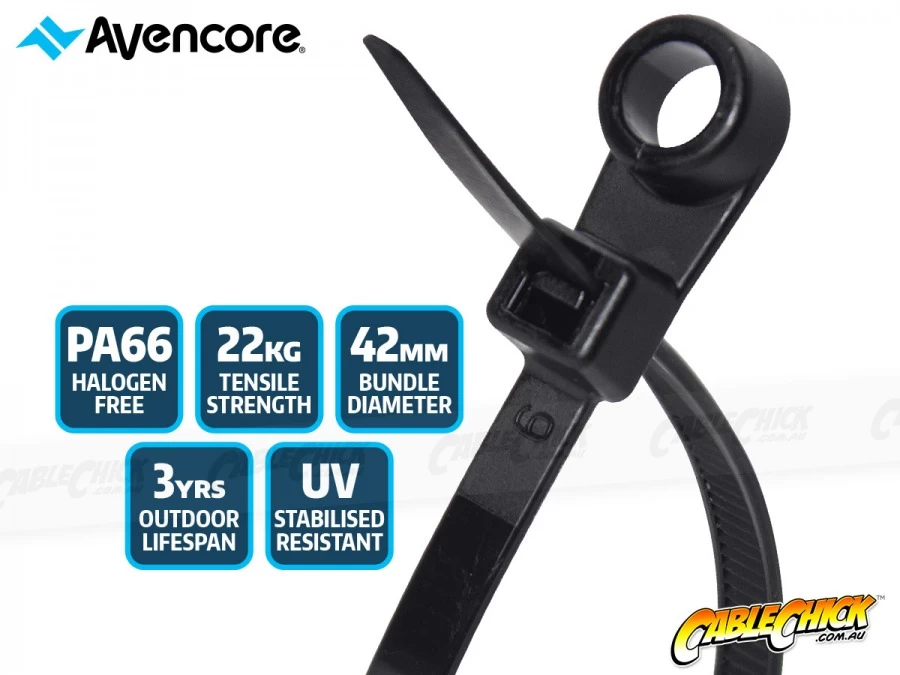 Avencore Tiger Ties - UV Stable Mounting Head Cable Ties 200mm X 4.8mm (100pk) 4 Avencore Tiger Ties - UV Stable Mounting Head Cable Ties 200mm X 4.8mm (100pk) - Image 2