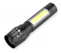 Powerful Compact LED Torch With Flood Lamp (USB Rechargeable)